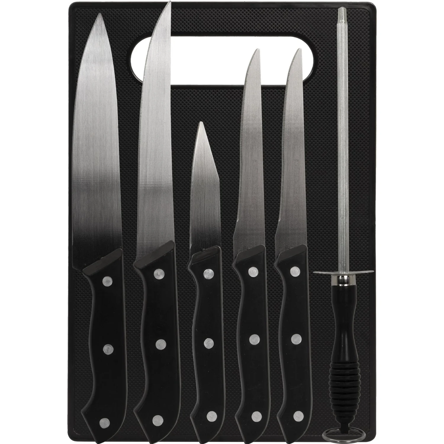 Deco Essentials 5-Piece Knife Set with Cutting Board and Sharpening Steel - Image 3