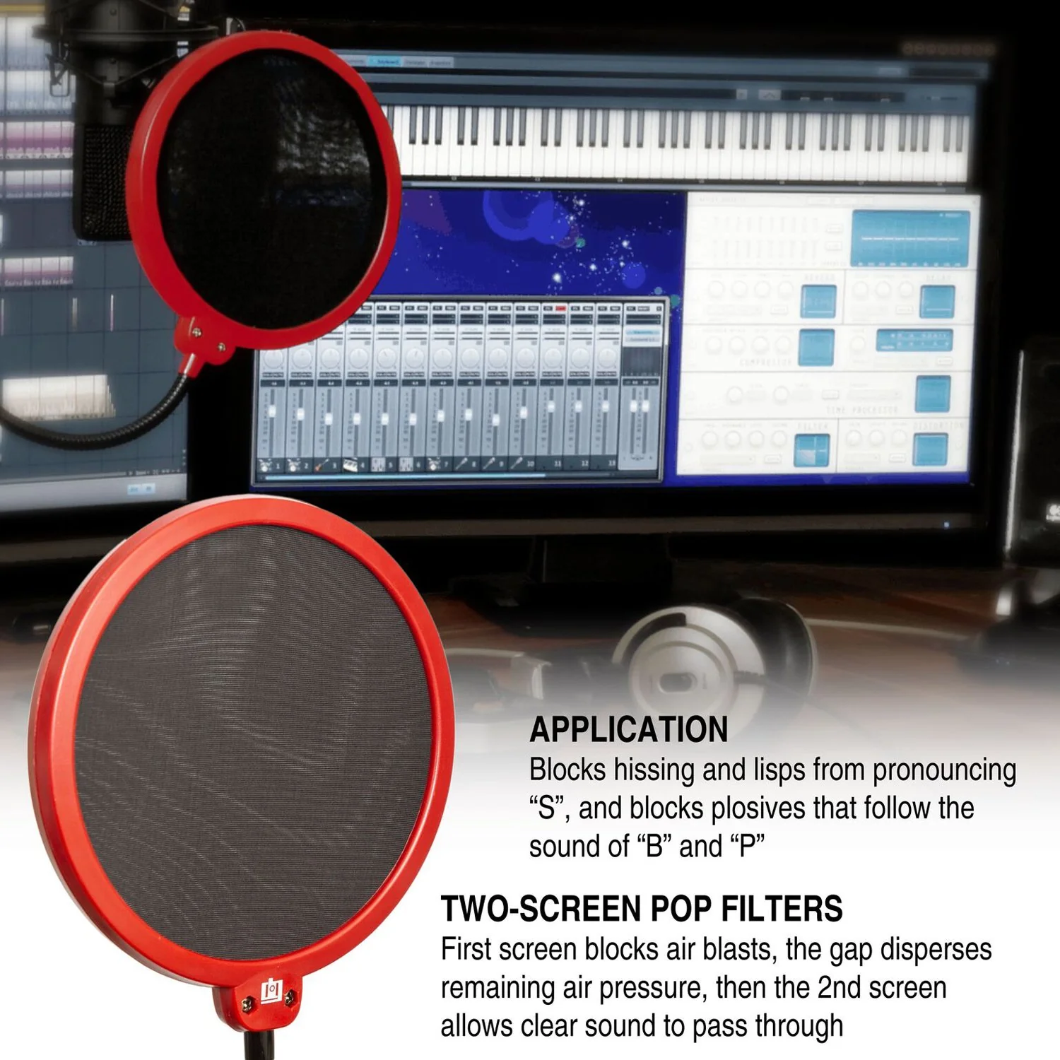 Deco Gear Universal Pop Filter Microphone Wind Screen with Goose Neck Mic Stand Clip - Image 4