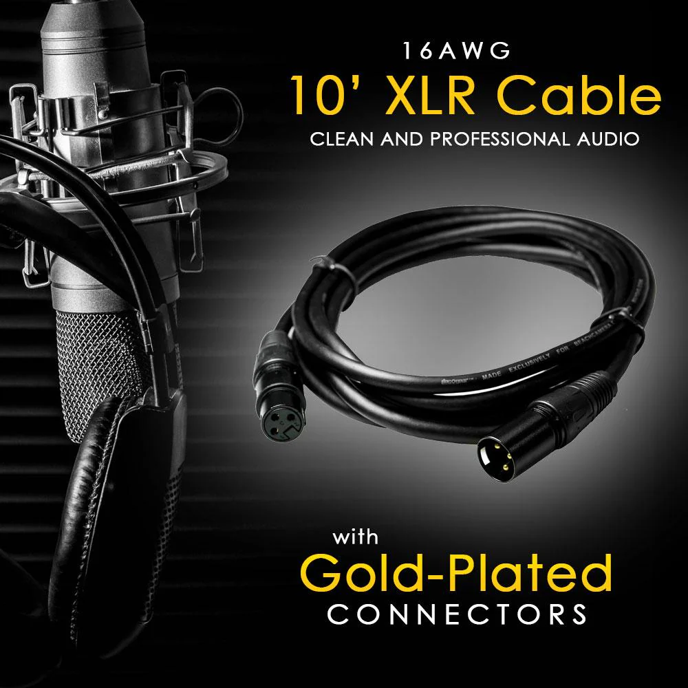 Deco Gear XLR 10' Male to XLR Female 16AWG Gold Plated Cable - Image 13